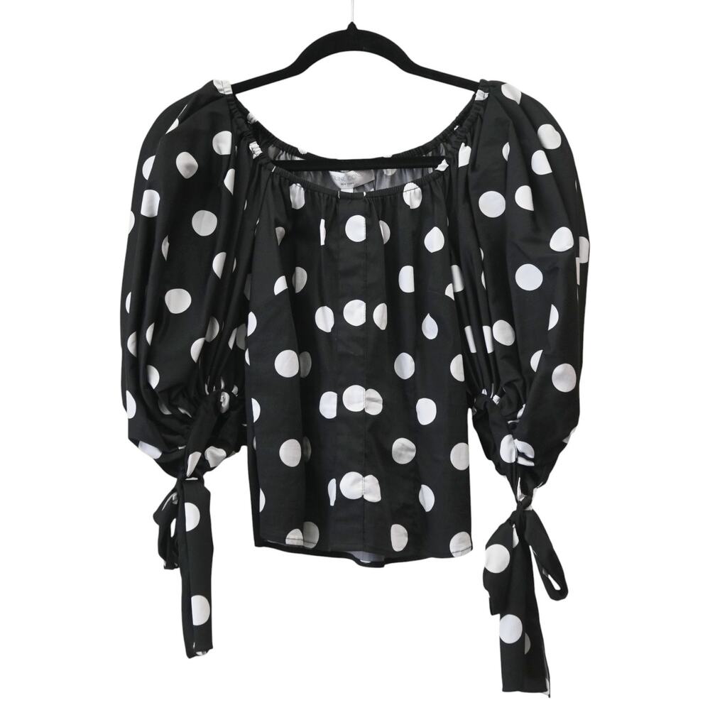 Caroline Constas Nella Black White Polka Dot Off The Shoulder Top Size M